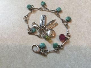 Jes Maharry Vintage Charm Bracelet with Turquoise / STUNNING 6