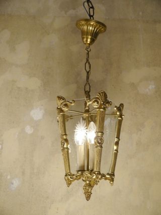 Classic Brass Shiny Lantern Ceiling Lamp 2 Lights Fixtures Chandelier Ø 9 "