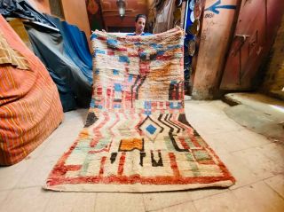 Moroccan Boujaad Rug Vinatge Handmade Berber Wool Carpet 6″x8″ Feet