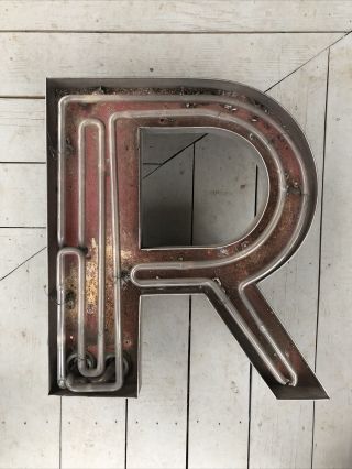 Large Vintage Neon Metal Letter " R” Greenpoint Brooklyn Ny 1920’s (20”h X 17”w)