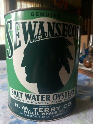 Vintage One Gallon Oyster Can Sewansecott Indian Salt Water Oysters Rare Tin
