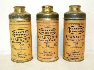 3 Set Vintage Embalming Mortuary Face Cosmetic Powders Thanacote Mortician Brass