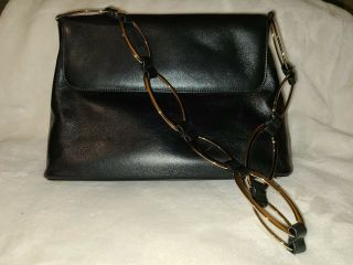 Vintage Gucci,  Black Leather Tom Ford Era Handbag With Brass Oval Chain Links.