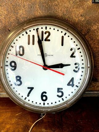 Vintage Large General Electric Wall Clock School Industrial Lighted W Glass Face