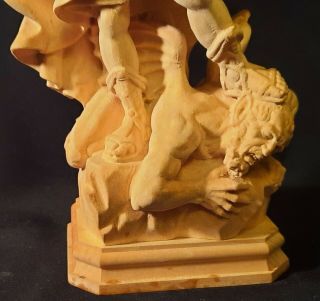 9.  5 EDGAR SCHWER saint michael statue vtg wood carving Oberammergau dragon sword 3