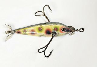 Tough Heddon 1500 Dummy Double Minnow Lure White Spotted C 1920s