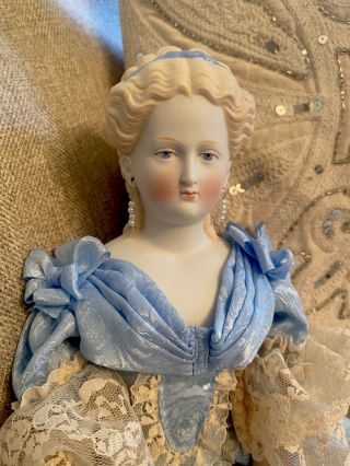Antique 16” German Parian Doll With Fancy Hair Rare “cinderella” Dress Lovely