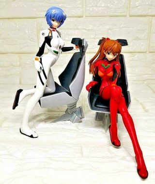 Set 2 Evangelion Ayanami Rei Asuka Langley Figure Eva Girl With Chair Sega Nerv