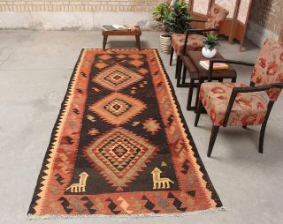 Traditional Geometric Vintage Oriental Handmade Wool Kilim Runner Area Rug 4x11