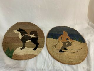 Two Vintage Grenfell Labrador Hooked Wall Hangings Circa 1950 