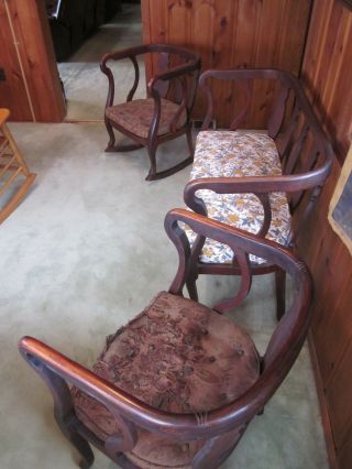 Antique Vintage Palor or Porch Furniture 3 Piece Set Love Seat Rocker Castor 2
