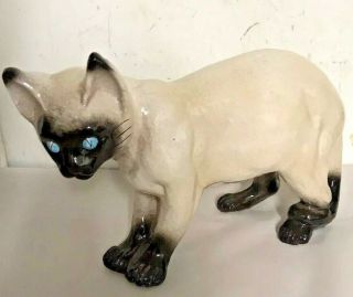 Vintage Mcm Italian Pottery Siamese Cat Terra - Cotta Sculpture Life - Size