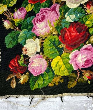 Vintage Floral Berlin Woolwork Spoonback Chair Embroidery Needlepoint Upholstery 5