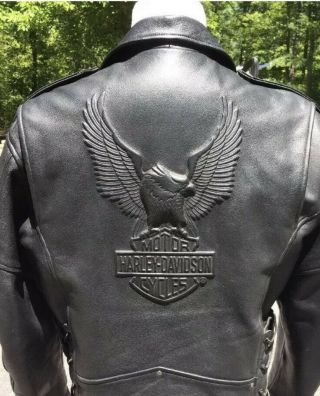 Harley Davidson Men’s Cruiser Ii Leather Jacket Vintage Embossed Eagle Black 2xl