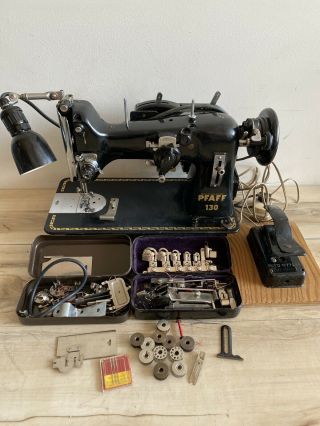 Vintage Pfaff 130 Electric Sewing Machine With Attachments Good