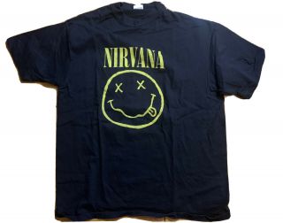 Vintage Nirvana 1992 Smiley Face Flower Sniffin Double Sided Xl Anviltag Shirt
