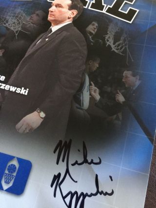 Mike Krzyzewski Duke Blue Devils Official Signed 8.  5”x11” Coach Card Autographed