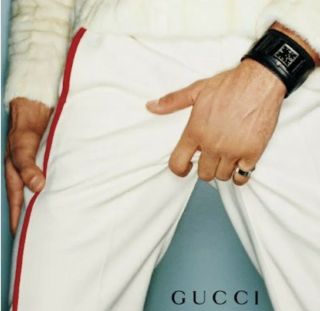Gucci Vintage Watch 7700m With Black Leather Cuff Strap By Tom Ford For Gucci