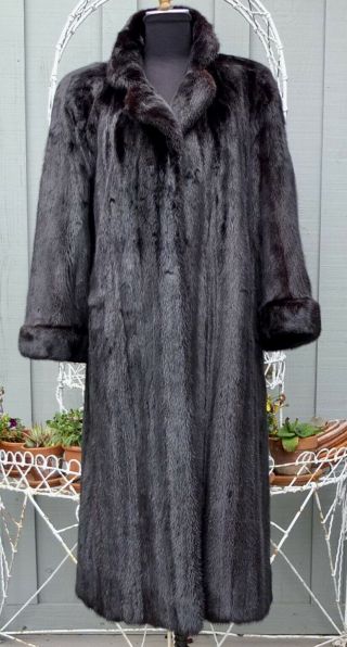 Vintage I.  Magnin Full Length Black Mink Coat With Cuffs & Hidden Pockets Size M