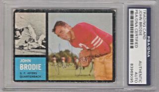 John Brodie Autographed 1962 Topps Football Card Psa/dna Certified Authentic