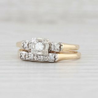 Vintage Diamond Engagement Ring Wedding Band Bridal Set 14k Gold Size 7.  5