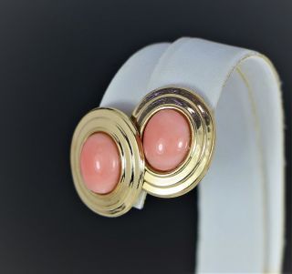$1,  750 Vintage 14K Yellow Gold Oval Cabochon Pink Angel Skin Coral Stud Earrings 3