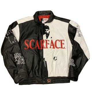 Vtg Jh Design Jeff Hamilton Scarface Leather Coat Jacket Black White Sz Xl