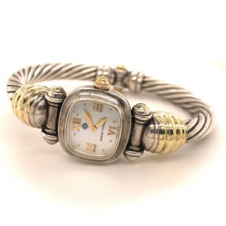 Vintage David Yurman Sterling Silver 18k Gold Rope Cuff Watch Euc