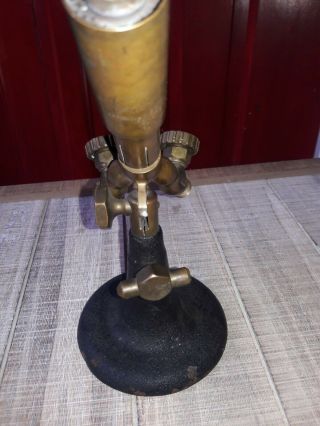 VINTAGE NATIONAL GLASS BLOWING TORCH WITH CAST IRON STAND 6
