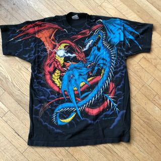 Vintage 1994 Liquid Blue Dragons Aop All Over Print T - Shirt Size Men’s Xl