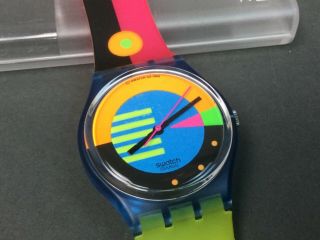 1988 Vintage Swatch Watch Flumotions GN102 MIB 1980 ' s Neon 4