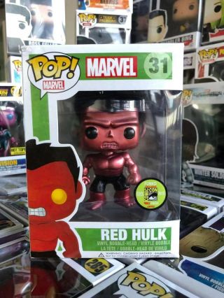 Funko Pop Marvel Metallic Red Hulk 31 2013 Sdcc Rare Exclusive With/protector