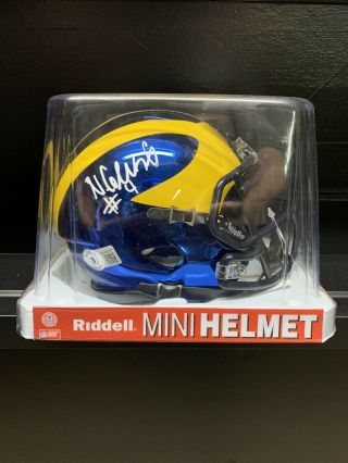 Nico Collins Signed Michigan Wolverines Chrome Speed Mini Helmet