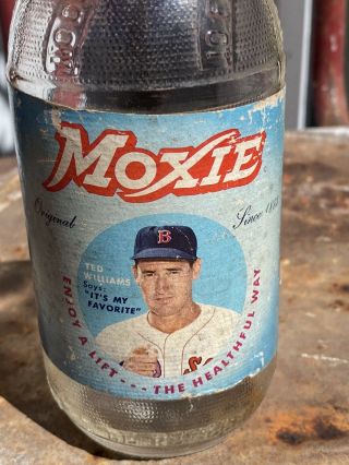 Rare Vintage MOXIE Bottle with TED WILLIAMS Paper label Boston Red Socks 10 Oz 2