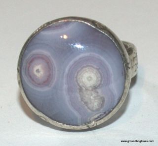Jes Maharry Vintage Sterling Silver Purple Agate Large Carved Ring 7 3/4