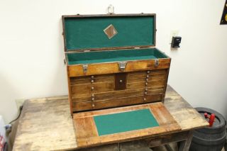 Antique Vintage Oak H.  Gerstner & Sons 11 Drawer Machinist Tool Chest Box