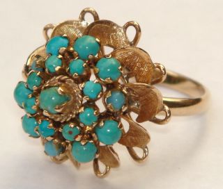 Vintage Turquoise 18k Gold Harem Style Cluster Ring,  Size 6.  5 W/appraisal
