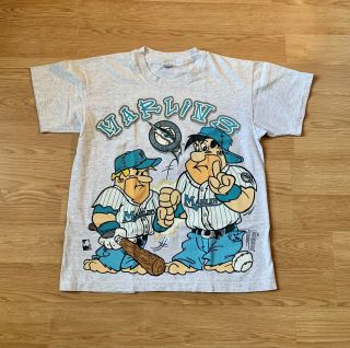 Vintage ANVIL Fred Flinstones and Barney Rubble Florida Marlins T - Shirt 2