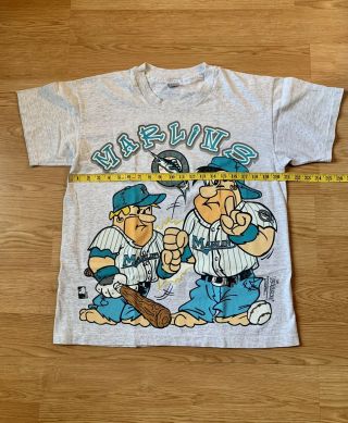 Vintage ANVIL Fred Flinstones and Barney Rubble Florida Marlins T - Shirt 3