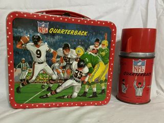 Vintage 1964 Nfl Quarterback Metal Lunch Box With Thermos (c 8.  8)