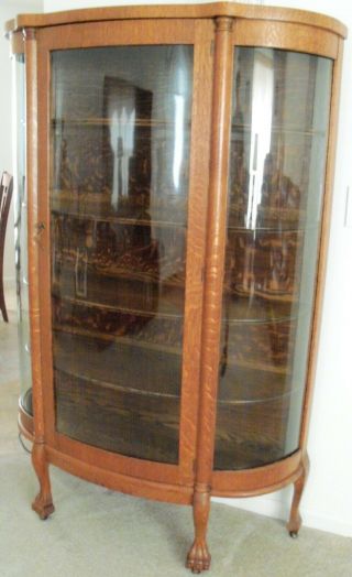 Antique Bow Front Curved Glass China Cabinet 3 Panel 63h X42w X14d