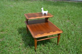 One Lane Mid - Century Modern Dovetailed Inlaid 2 - Tier Side / End Table,  0900 - 07