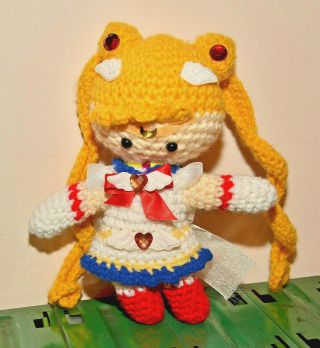 Sailor Moon Plush Doll Stuffed Toy Vintage Handmade Crochet Knit Rag Doll