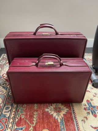 Vintage Hartmann Luggage Burgundy Red Leather Suitcase Both 24 " And The 21”
