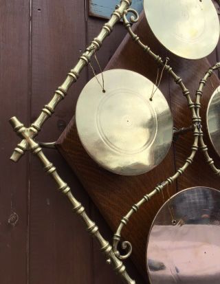 STUNNING Antique Oak & Brass Westminster Chime Hanging Dinner Gong &Beater c1890 5