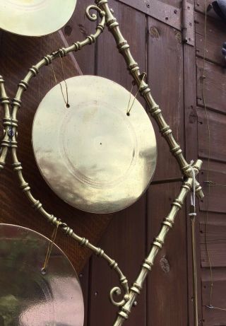 STUNNING Antique Oak & Brass Westminster Chime Hanging Dinner Gong &Beater c1890 6