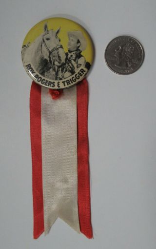 Roy Rogers & Trigger 1 3/4 " Pinback With Red & White Ribbon B