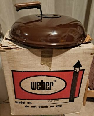 Vtg Weber Charcoal Bbq Grill Smokey Joe Sj - 100 Brown Offset Handle