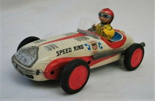 Vintage Tin Toy Speed King Race Car With Moving Driver - Made In Japan By Yoneya