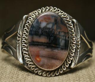 Vintage Navajo Native American Petrified Wood Sterling Silver Cuff Bracelet